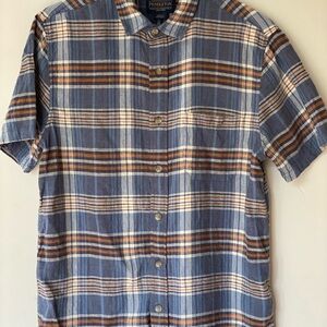 Pendleton Short-Sleeve Plaid Button-Down in Blue, Cream & Brown